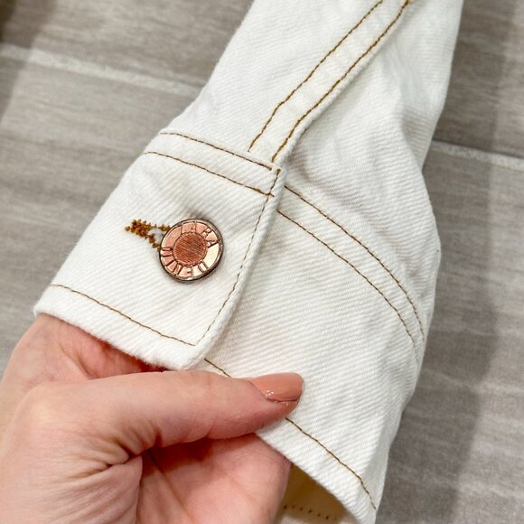 Zara Cotton Denim Jumpsuit Boilersuit with Contrast Topstitching in Ecru Size XS - Picture 10 of 16